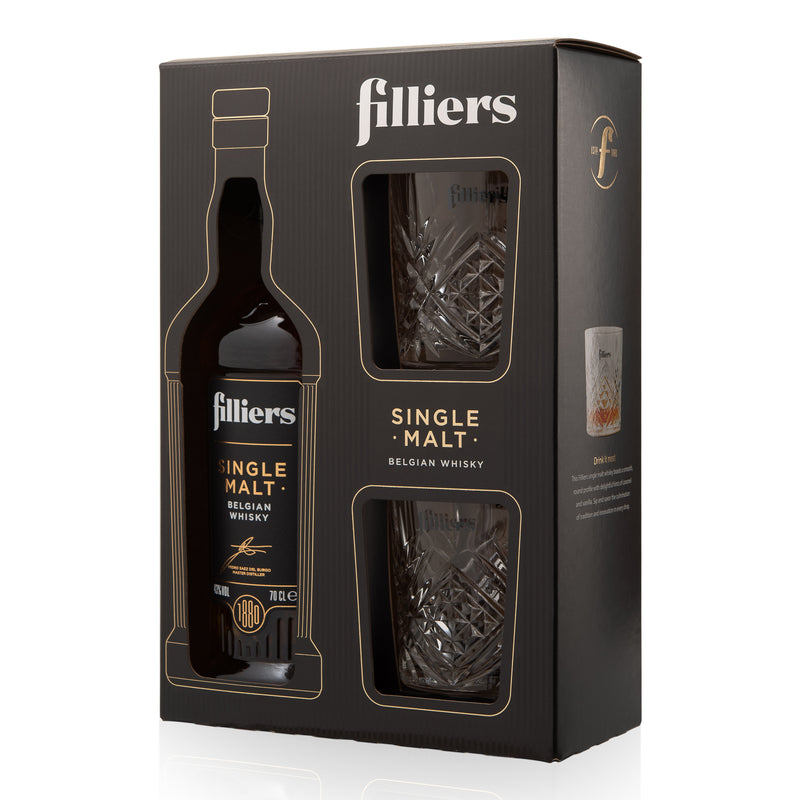 Filliers Single Malt Belgian Whisky Gift Set with Glasses 70cl